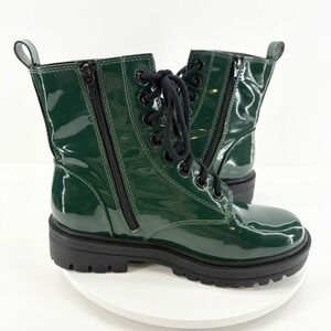 Soda Firm Lace Up Green Faux Patent Leather Combat Boots Zipper  Y2K Women's 8